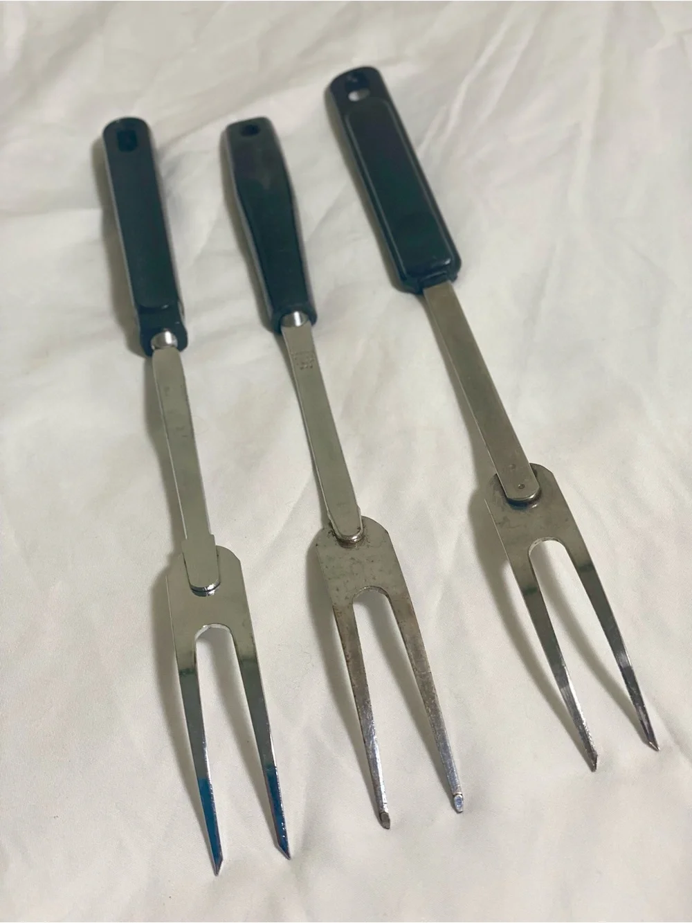 VTG Lot of 3 Various EKCO BBQ Fork Stainless Steel 2-Prong Meat Forks Black USA